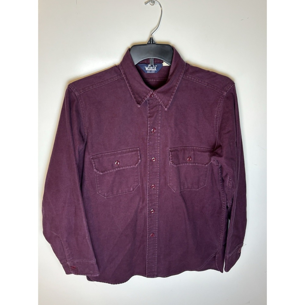 Woolrich Shirt Mens Large Burgundy Chamois Button Up Long Sleeve Vintage USA